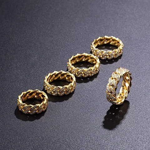 Anello Catena Cubana Hip Hop per Uomo Largo Micro Pave Zirconia Placcato Oro Argento Rame Gioielli di Moda Regalo