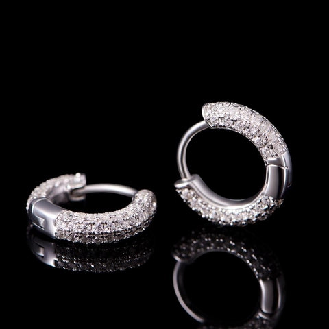 Hip Hop Kupfer Mikro Pavé Weiß Zirkonia Huggie Hoop Ohrringe Gold Silber Roségold Galvanisiert Geometrische Ohrringe Für Damen Herren Schmuck