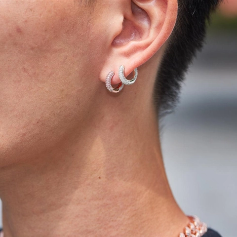 Hip Hop Kupfer Mikro Pavé Weiß Zirkonia Huggie Hoop Ohrringe Gold Silber Roségold Galvanisiert Geometrische Ohrringe Für Damen Herren Schmuck