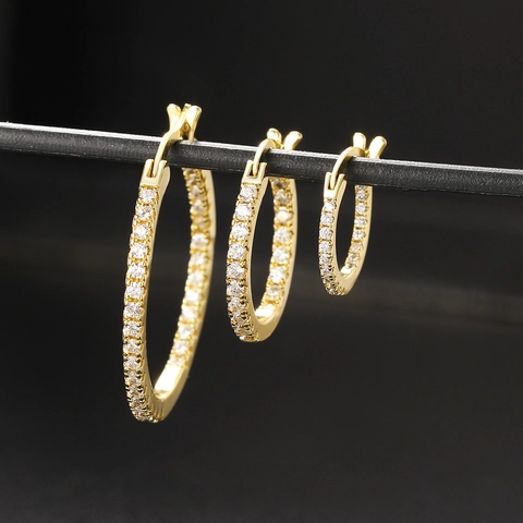 Mode Kupfer Ohrringe Mit Micro Pave Zirkonia Gold Roségold Silber Galvanisiert Einreihig Rund Schmuck Für Damen