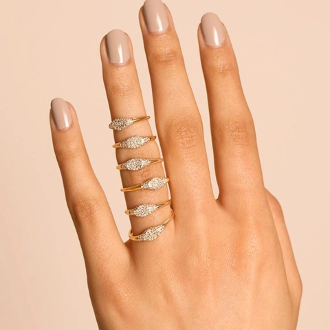 Fashion 14K Gold Plated Copper Ring For Women Micro Pave White Zirconia Inlaid Elegant Geometric Finger Ring Jewelry Gift