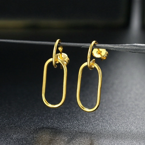 Pendientes de Gota en Forma de C Ovalados Geométricos de Moda Occidental Mujer Chapados en Oro Real Cobre Joyería Minimalista Personalizada Accesorio Pulido