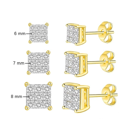 Hip Hop Copper Zirconia Stud Earrings For Men Women Square Geometric CZ Studs Electroplated Bling Jewelry Accessories Gift
