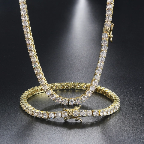 Copper Zirconia Tennis Chain Necklace Or Bracelet Hip Hop Single Row Round Cut Iced Out Jewelry For Unisex Adults