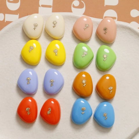 Irregular Resin Pebble Charms With Gold Copper Flower Inlay Colorful Geometric DIY Jewelry Accessories For Earrings Phone Case