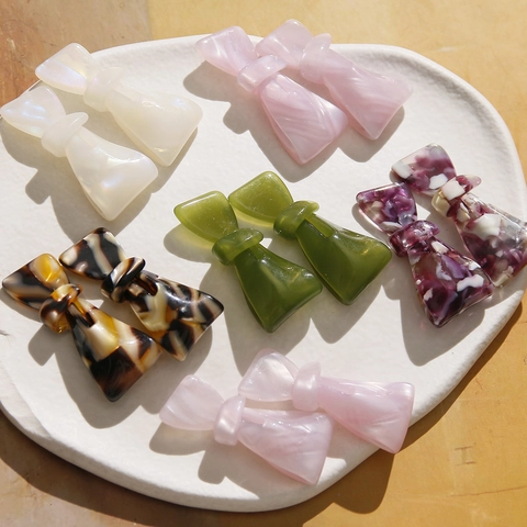 Korean Style Polished Acetate Bow DIY Jewelry Accessories Marble Pattern Hair Clip Components For Women Handmade Ornament
