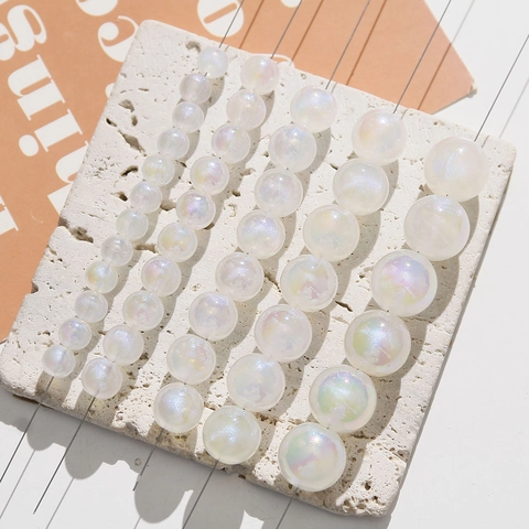 Acrylic Iridescent Mermaid Luster Round Artificial Pearl Beads For DIY Jewelry Making Bracelet Necklace Handmade Craft Accessories