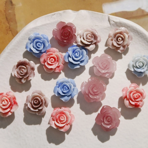Gradient Rose Flower Shell Powder Beads Perforated DIY Jewelry Making Accessories Decorative Charms For Phone Case Handcraft