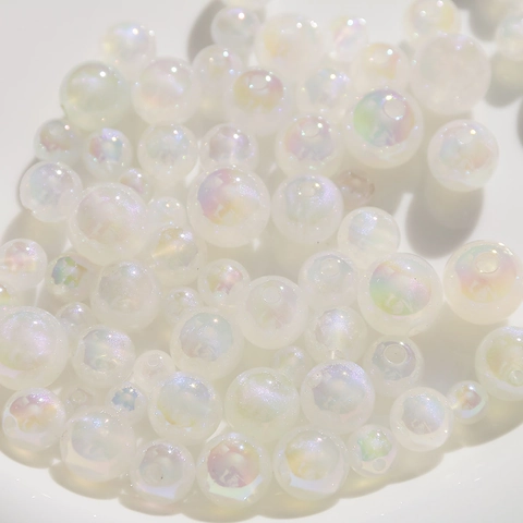 Acrylic Iridescent Mermaid Luster Round Artificial Pearl Beads For DIY Jewelry Making Bracelet Necklace Handmade Craft Accessories