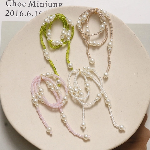 Elegant Long Faux Artificial Pearl Glass Seed Bead Chain For DIY Jewelry Making Shoes Accessories Bag Charm Hand Woven Handcrafted