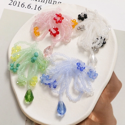 Handmade Woven Glass Beads Flower Charm Bow Teardrop Pendant Crystal Accessory For DIY Earrings Hair Clip Findings