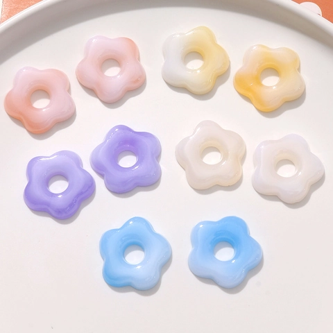 DIY Acrylic Marbled Flower Beads Hollow Five Petal Floral Charms For Jewelry Making Earrings Hairpins Accessories 21mm