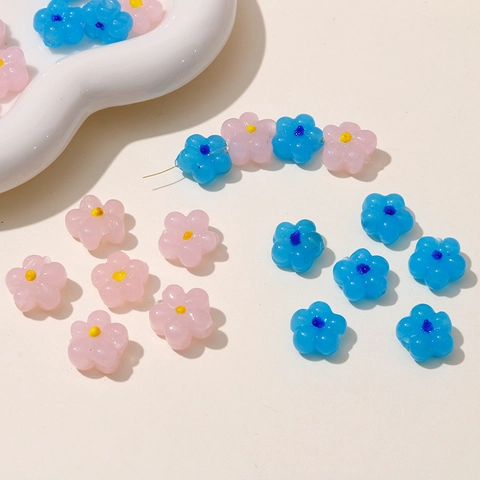 Cute 15mm Flower Lampwork Glass Beads Handmade DIY Jewelry Accessories For Bracelet Necklace Making Pink Blue Floral Beads