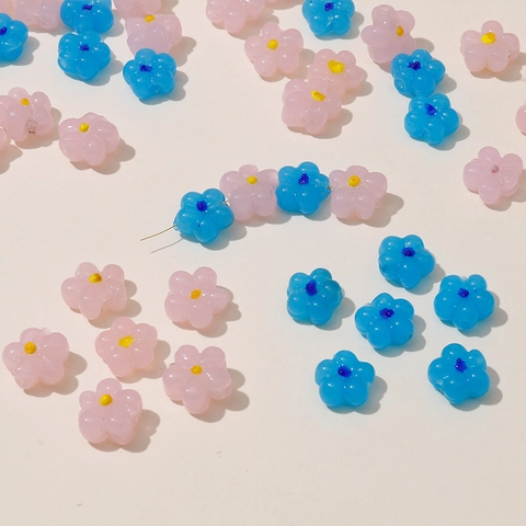 Cute 15mm Flower Lampwork Glass Beads Handmade DIY Jewelry Accessories For Bracelet Necklace Making Pink Blue Floral Beads
