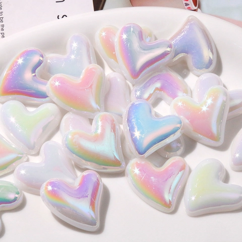 Accessori Fai-da-te a Forma di Cuore in Acrilico Cangiante Cabochon Fondo Piatto per Orecchini Cover Cellulare Artigianato Perline Cuore Aurora Gioielli