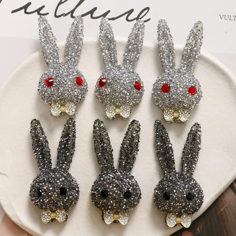 Rhinestone Rabbit Bow Tie Brooch DIY Patch Alloy Jewelry Accessories For Hair Clips Phone Case Decoration For Women