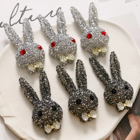 Rhinestone Rabbit Bow Tie Brooch DIY Patch Alloy Jewelry Accessories For Hair Clips Phone Case Decoration For Women