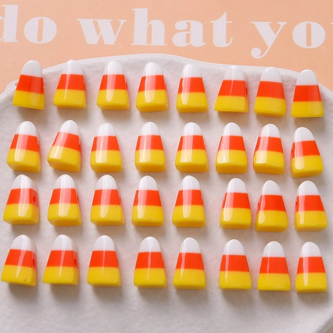 Halloween Candy Corn Χάντρες Ρητίνης Τρίχρωμες Λευκό Πορτοκαλί Κίτρινο Ριγέ Χάντρες για DIY Κοσμήματα Σκουλαρίκια Βραχιόλι