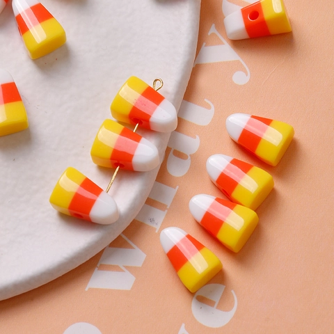 Halloween Candy Corn Χάντρες Ρητίνης Τρίχρωμες Λευκό Πορτοκαλί Κίτρινο Ριγέ Χάντρες για DIY Κοσμήματα Σκουλαρίκια Βραχιόλι