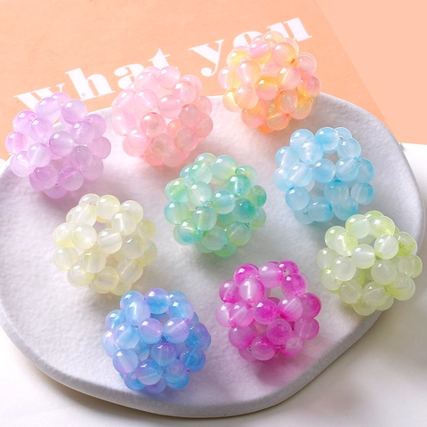 Hand-Woven Acrylic Hollow Round Ball Gradient Color DIY Jewelry Accessories Pendants For Earrings Headwear Craft Making