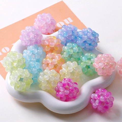 Hand-Woven Acrylic Hollow Round Ball Gradient Color DIY Jewelry Accessories Pendants For Earrings Headwear Craft Making