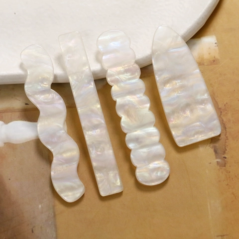 Iridescent Pearl White Acrylic Wave Rectangular Hairpin Accessories For DIY Jewelry Making Handmade Hair Clips For Women