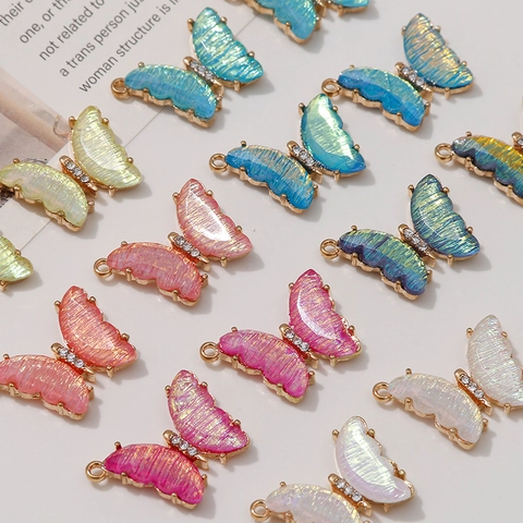 Gradient Schmetterling Anhänger Legierung Harz Schmuckzubehör Mit Strass Für DIY Halskette Ohrring Herstellung Zubehör
