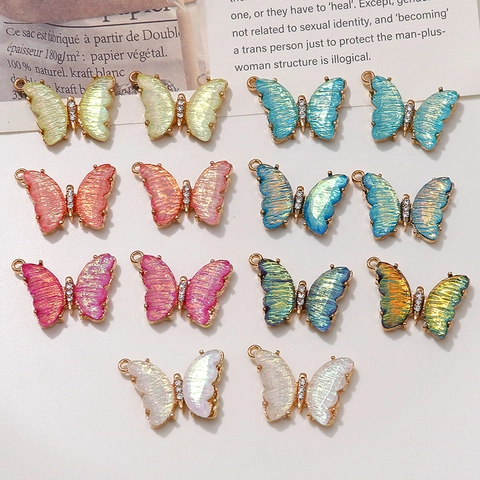 Gradient Schmetterling Anhänger Legierung Harz Schmuckzubehör Mit Strass Für DIY Halskette Ohrring Herstellung Zubehör
