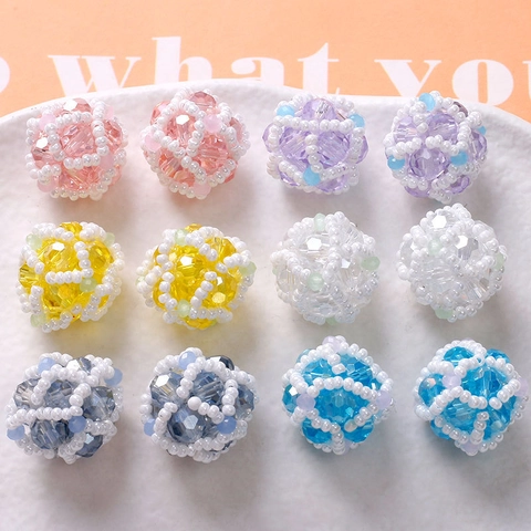 Palla di Perline di Vetro Cavo Intrecciata a Mano Rotonda Colorata Perla Artificiale Fai-da-te Accessori per Gioielli