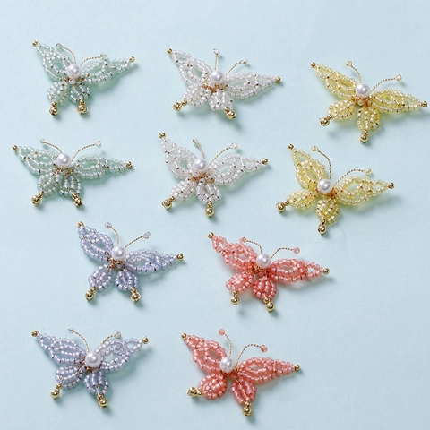 Hand-woven Glass Seed Bead Butterfly Pendant With Artificial Pearl DIY Jewelry Accessory Handmade Beaded Charm For Women