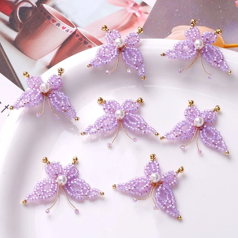 Hand-woven Glass Seed Bead Butterfly Pendant With Artificial Pearl DIY Jewelry Accessory Handmade Beaded Charm For Women