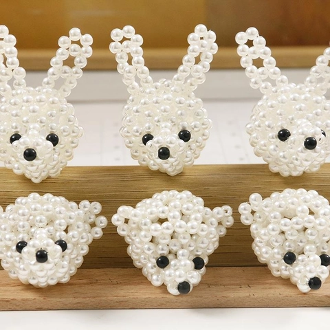 Accesorios para Joyería de Perlas Artificiales Blancas Tejidas a Mano con Forma de Perro Conejo para Pendientes y Horquillas