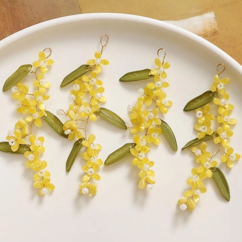Handmade Forest Style Yellow Flower Green Leaf Tassel DIY Glass Beads Accessory For Earrings Hairpins Women Jewelry