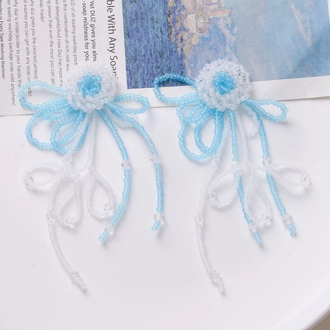 Fairy Style Hand Woven Glass Bead Flower Tassel Earrings Pendants Sweet Floral DIY Jewelry Accessories For Women Gift