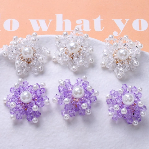 Handmade Woven Glass Beads Artificial Pearl Flower Snowflake Charms For DIY Jewelry Making Accessories Clothing Decor