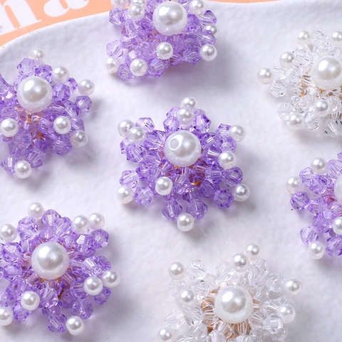 Handmade Woven Glass Beads Artificial Pearl Flower Snowflake Charms For DIY Jewelry Making Accessories Clothing Decor