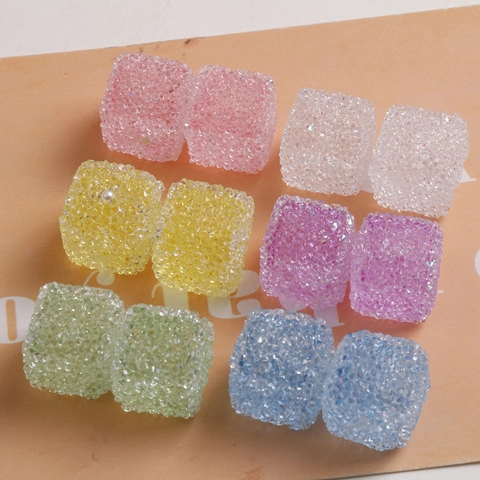 Perles en Résine Cube Avec Texture de Sucre Granulaire Couleur Bonbon Sucré Perles Perforées Carrées Pour La Fabrication de Bijoux Accessoires Artisanaux