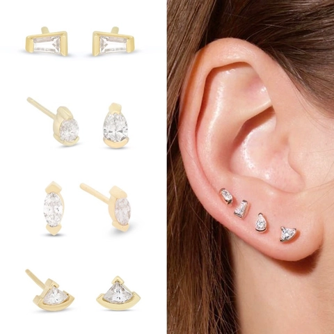 Geometrische Zirkoon Oorknopjes Voor Vrouwen Goud Platina Verguld Koperen Peer Marquise Trapezium Vorm Oorbellen Sieraden