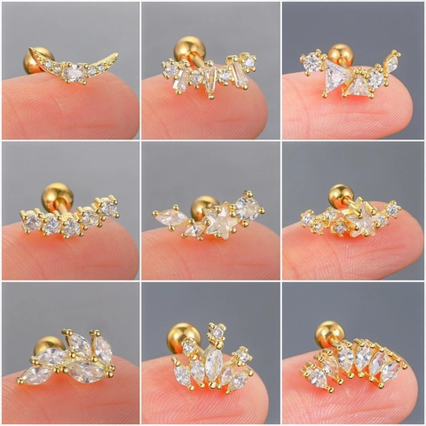 Pendientes de Piercing de Hélice y Cartílago de Acero Inoxidable con Circonia Oro Plata Cobre Joyería Corporal Bola de Rosca
