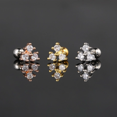 Pendientes de Botón de Acero Inoxidable con Circonia Flor Estrella Luna para Mujer Oro Plata Oro Rosa Joyería