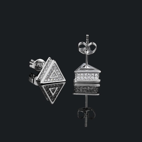 Hip Hop Triangle Stud Earrings For Men Copper Zirconia Geometric Earring With 925 Sterling Silver Earring Post Jewelry