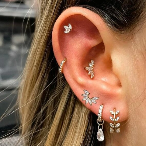 Markasit Zirkonia Krone Knorpel Ohrstecker Edelstahlstab Kupfer Piercing Schmuck Für Damen Gold Silber