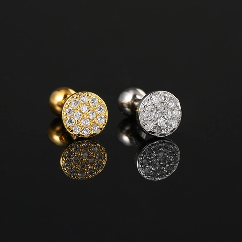 Luxury Round Zircon Cartilage Stud Earrings Copper Plated Gold Silver Screw Back Piercing Jewelry For Women Girls