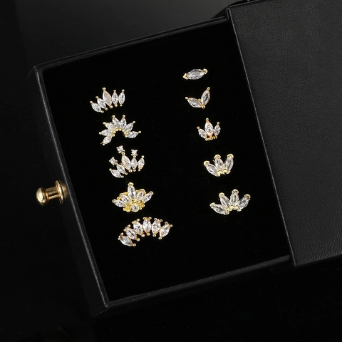 Markasit Zirkonia Krone Knorpel Ohrstecker Edelstahlstab Kupfer Piercing Schmuck Für Damen Gold Silber