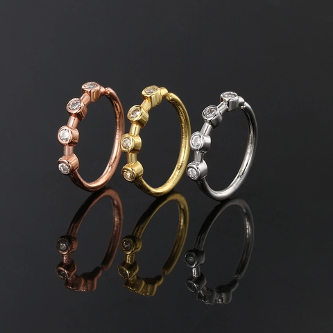 Copper Zirconia Flower Nose Ring Ear Cartilage Piercing Stud Minimalist Flower Row Zircon Hoop Earrings Gold Silver Plated Jewelry For Women