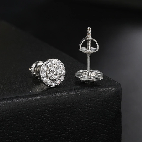 Orecchini a Bottone Hip Hop Tondi con Micro Zirconia Pavimentata per Uomo in Rame Placcato Oro Argento Gioielli di Personalità