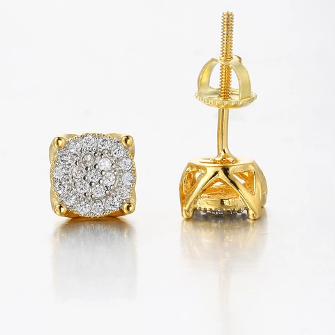 Pendientes de Botón Hip Hop Iced Out Round Cluster para Hombre Mujer Cobre Circonia Cierre de Rosca Joyería Piercing