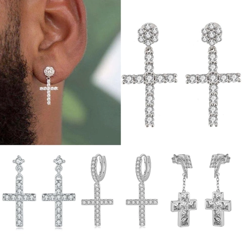 Hip Hop Kupfer Zirkonia Kreuz Ohrringe Für Herren Damen Iced Out Vollbesetzte Diamant Ohrringe Streetwear Schmuck Geschenk
