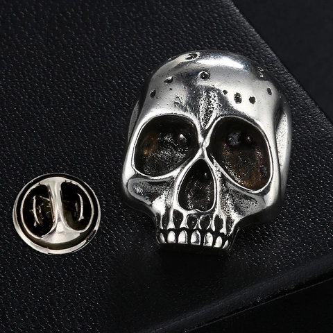 Vintage Gothic Skull Brooch Pin For Men Women Alloy Dagger Crossbones Punk Style Antique Silver Badge Jewelry For Jacket