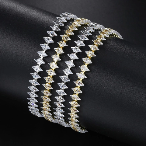 Bracciale Tennis Minimalista con Zirconia Cubica a Rombo per Donna in Rame Placcato Oro 14k Argento Gioielli Regalo Regolabile